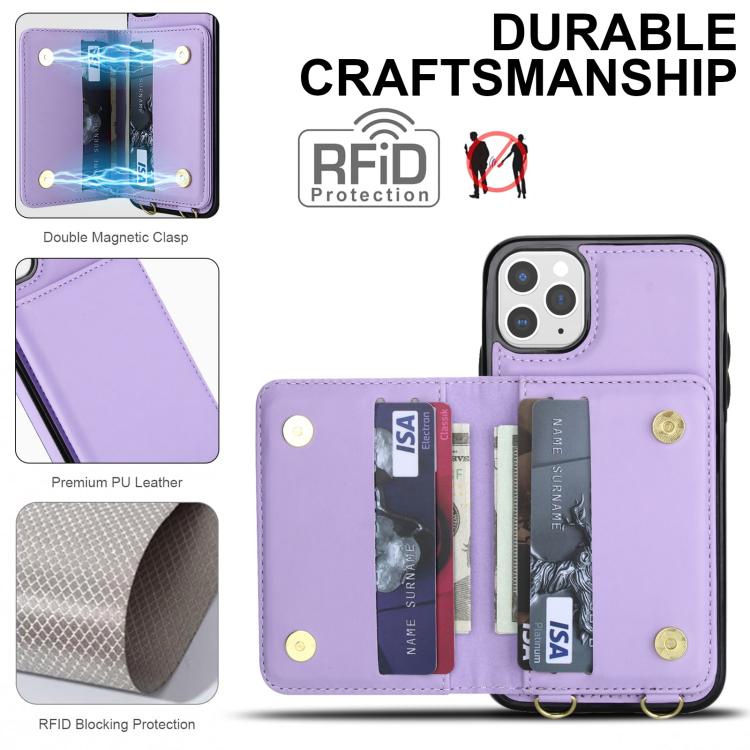 For iPhone 11 Pro Max Crossbody Dual-buckle Wallet RFID Back Leather Phone Case
