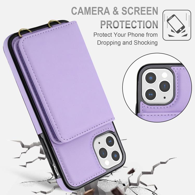 For iPhone 11 Pro Max Crossbody Dual-buckle Wallet RFID Back Leather Phone Case