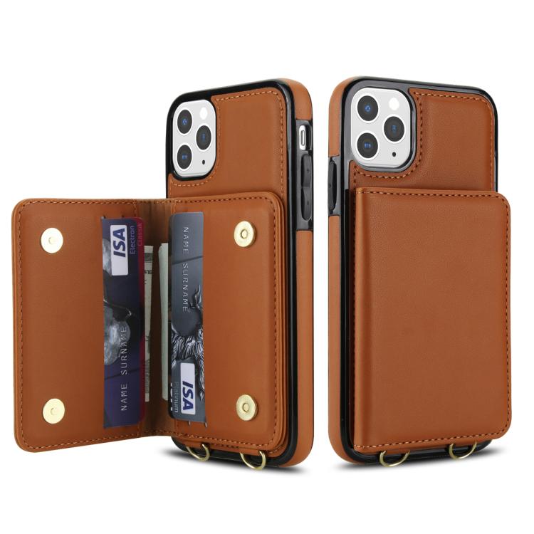 For iPhone 11 Pro Max Crossbody Dual-buckle Wallet RFID Back Leather Phone Case