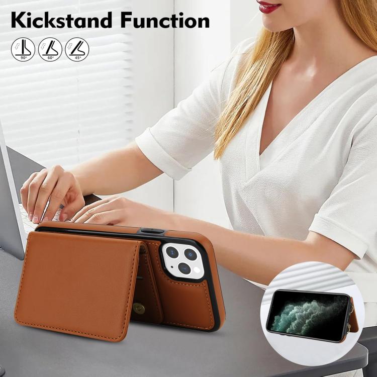 For iPhone 11 Pro Max Crossbody Dual-buckle Wallet RFID Back Leather Phone Case