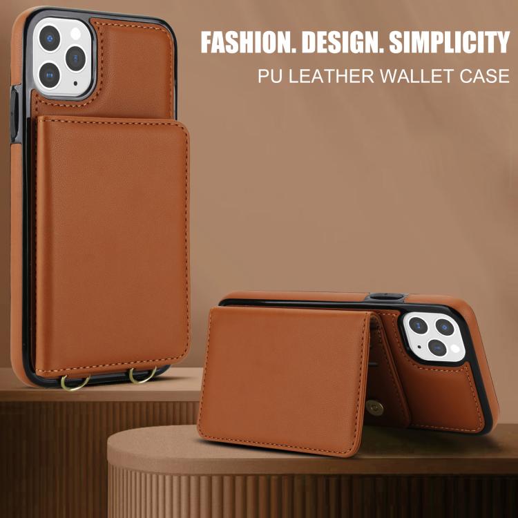 For iPhone 11 Pro Max Crossbody Dual-buckle Wallet RFID Back Leather Phone Case