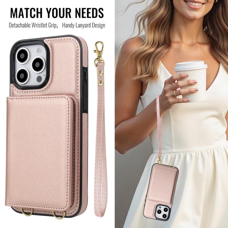 For iPhone 12 / 12 Pro Crossbody Dual-buckle Wallet RFID Back Leather Phone Case
