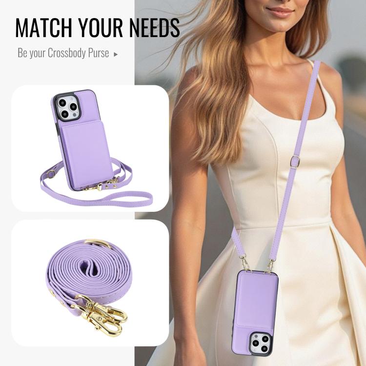 For iPhone 12 / 12 Pro Crossbody Dual-buckle Wallet RFID Back Leather Phone Case