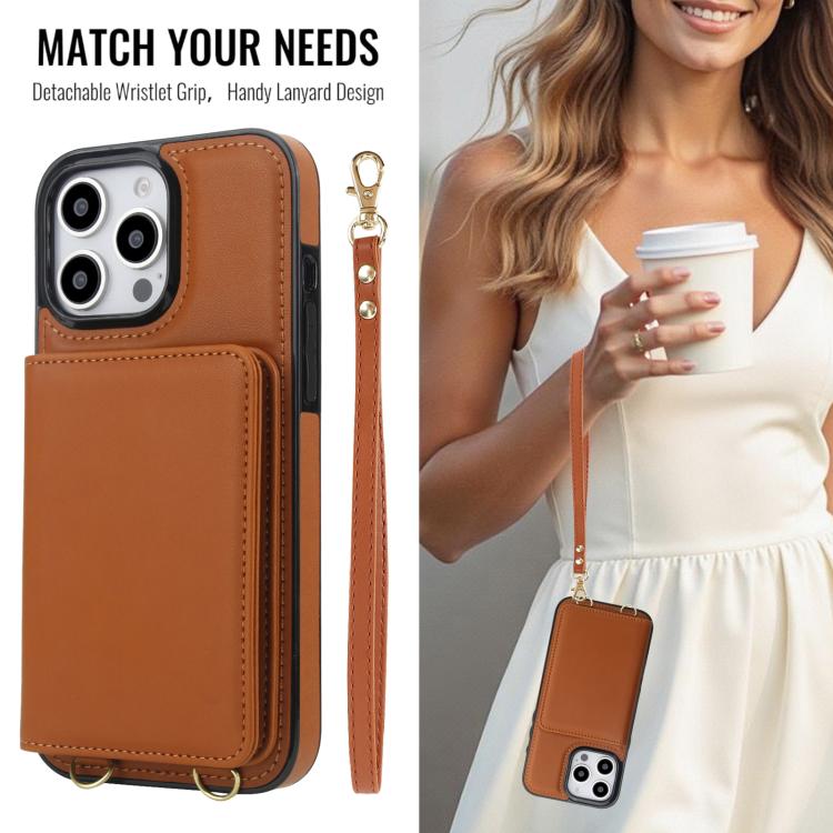 For iPhone 12 / 12 Pro Crossbody Dual-buckle Wallet RFID Back Leather Phone Case