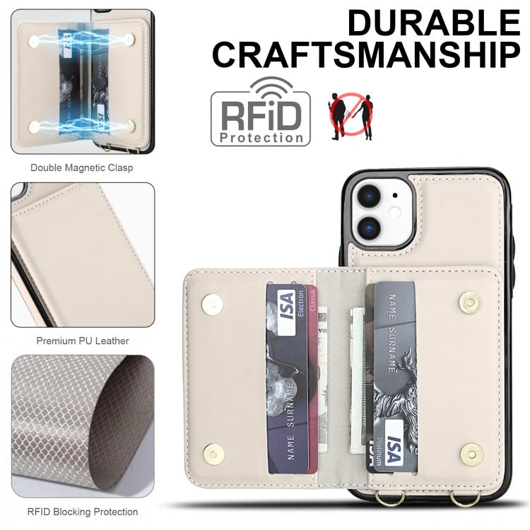For iPhone 12 mini Crossbody Dual-buckle Wallet RFID Back Leather Phone Case