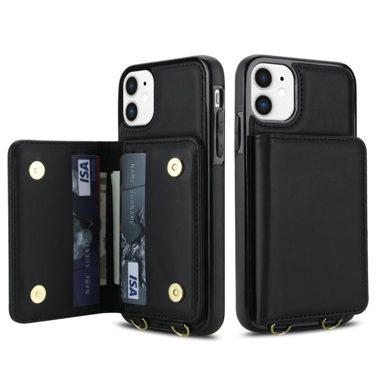 For iPhone 12 mini Crossbody Dual-buckle Wallet RFID Back Leather Phone Case