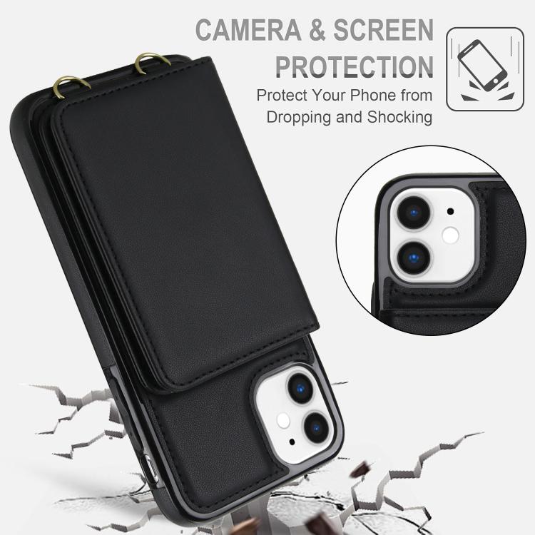 For iPhone 12 mini Crossbody Dual-buckle Wallet RFID Back Leather Phone Case