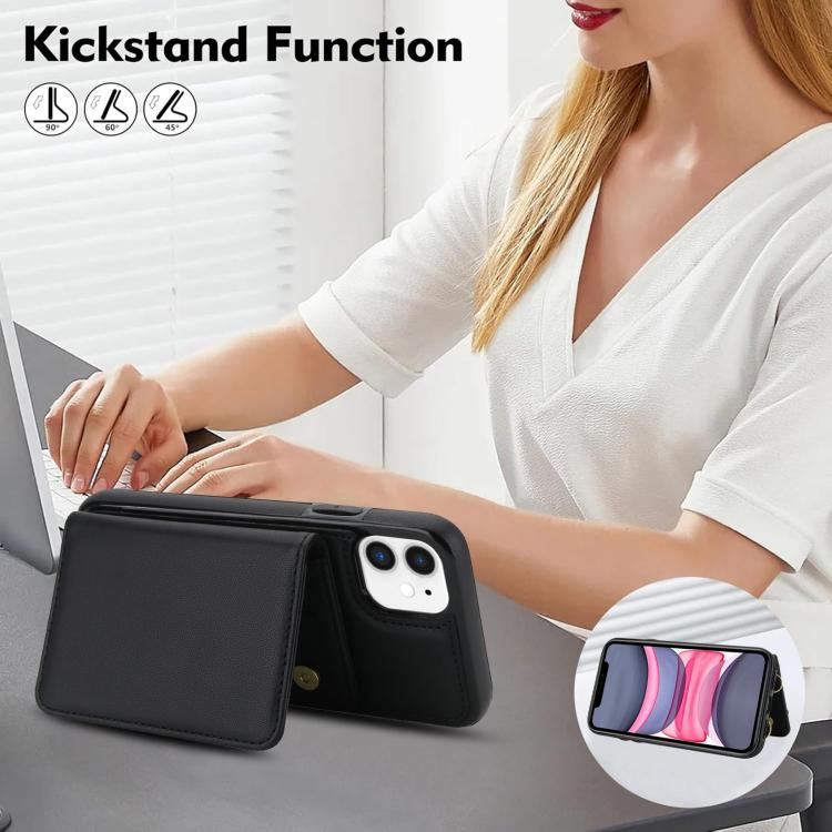For iPhone 12 mini Crossbody Dual-buckle Wallet RFID Back Leather Phone Case