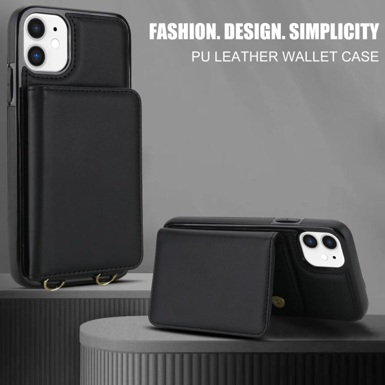 For iPhone 12 mini Crossbody Dual-buckle Wallet RFID Back Leather Phone Case