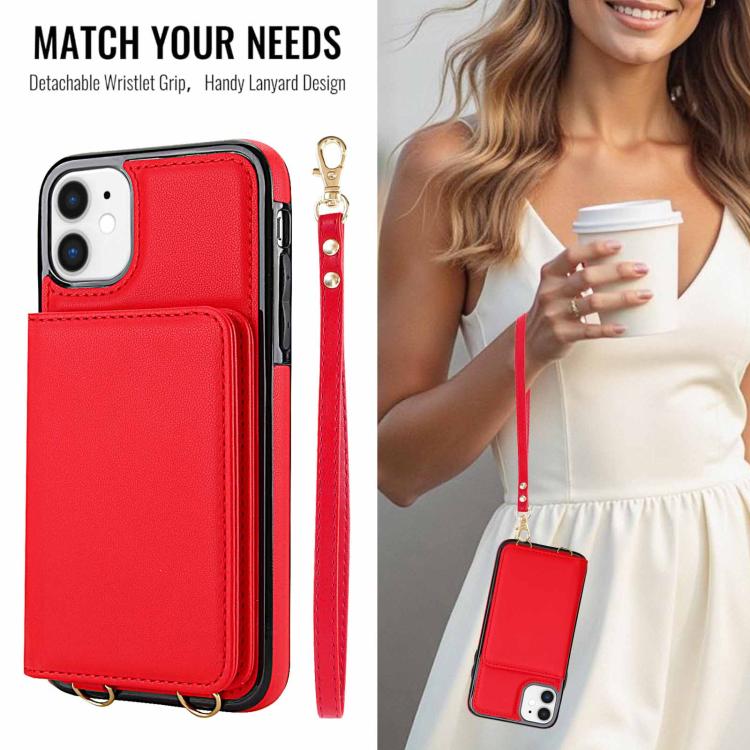 For iPhone 12 mini Crossbody Dual-buckle Wallet RFID Back Leather Phone Case