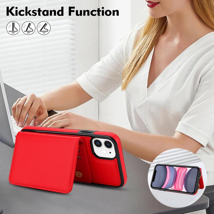 For iPhone 12 mini Crossbody Dual-buckle Wallet RFID Back Leather Phone Case