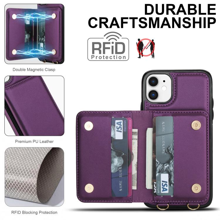 For iPhone 12 mini Crossbody Dual-buckle Wallet RFID Back Leather Phone Case