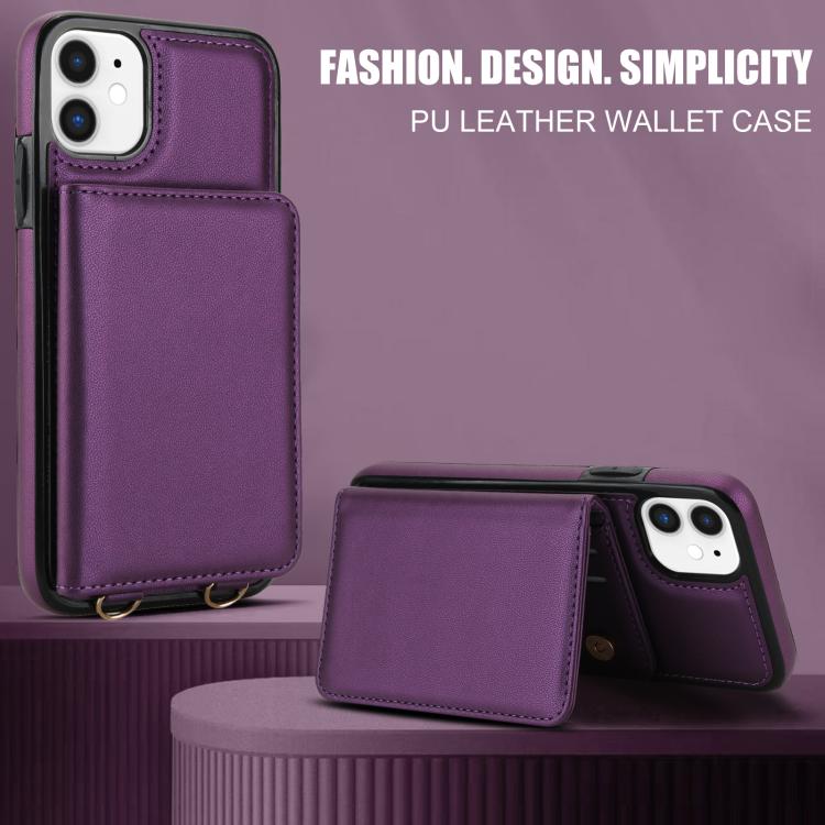For iPhone 12 mini Crossbody Dual-buckle Wallet RFID Back Leather Phone Case