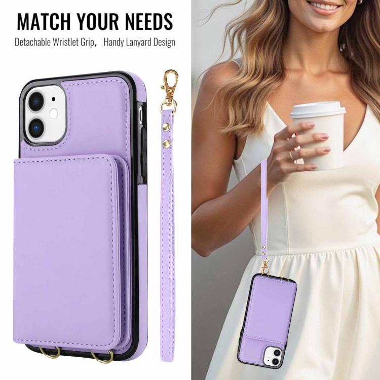 For iPhone 12 mini Crossbody Dual-buckle Wallet RFID Back Leather Phone Case