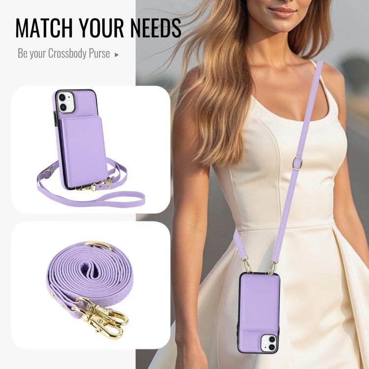 For iPhone 12 mini Crossbody Dual-buckle Wallet RFID Back Leather Phone Case