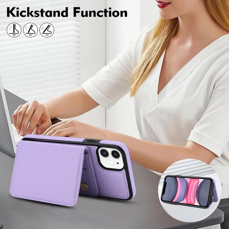 For iPhone 12 mini Crossbody Dual-buckle Wallet RFID Back Leather Phone Case