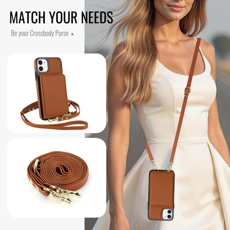 For iPhone 12 mini Crossbody Dual-buckle Wallet RFID Back Leather Phone Case