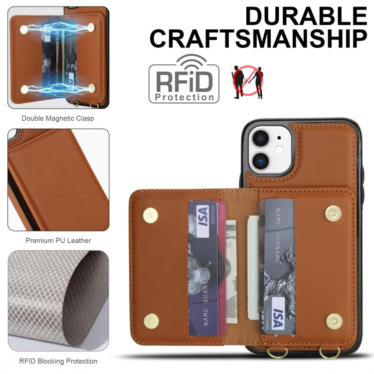 For iPhone 12 mini Crossbody Dual-buckle Wallet RFID Back Leather Phone Case