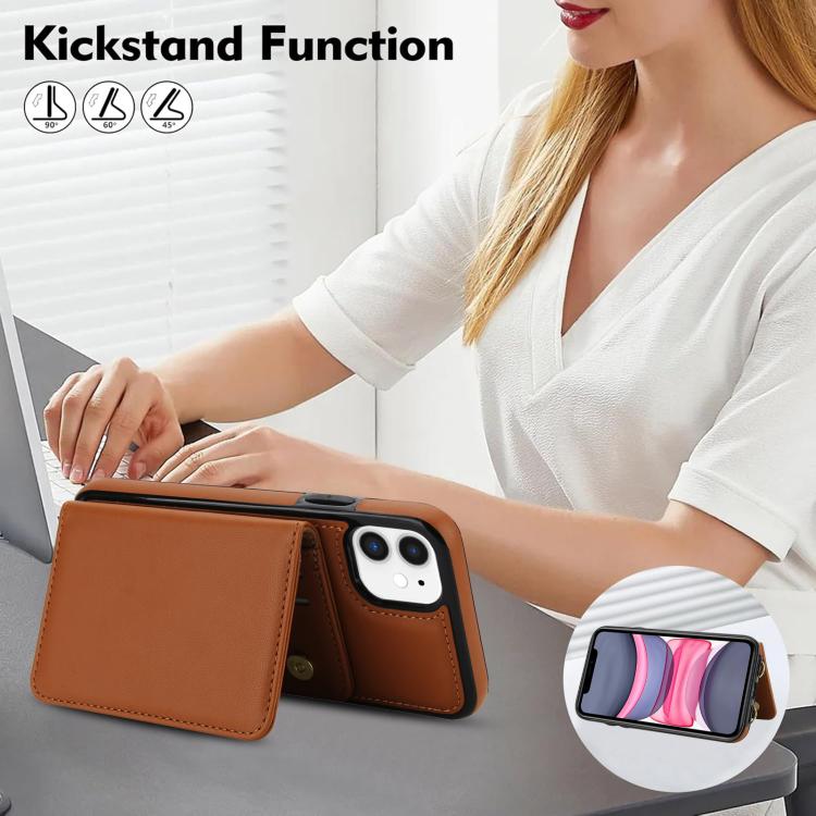 For iPhone 12 mini Crossbody Dual-buckle Wallet RFID Back Leather Phone Case