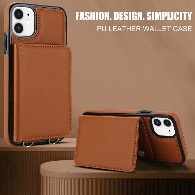 For iPhone 12 mini Crossbody Dual-buckle Wallet RFID Back Leather Phone Case