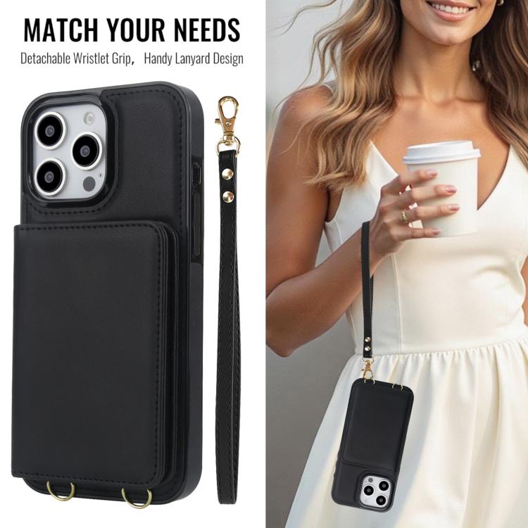 For iPhone 12 Pro Max Crossbody Dual-buckle Wallet RFID Back Leather Phone Case
