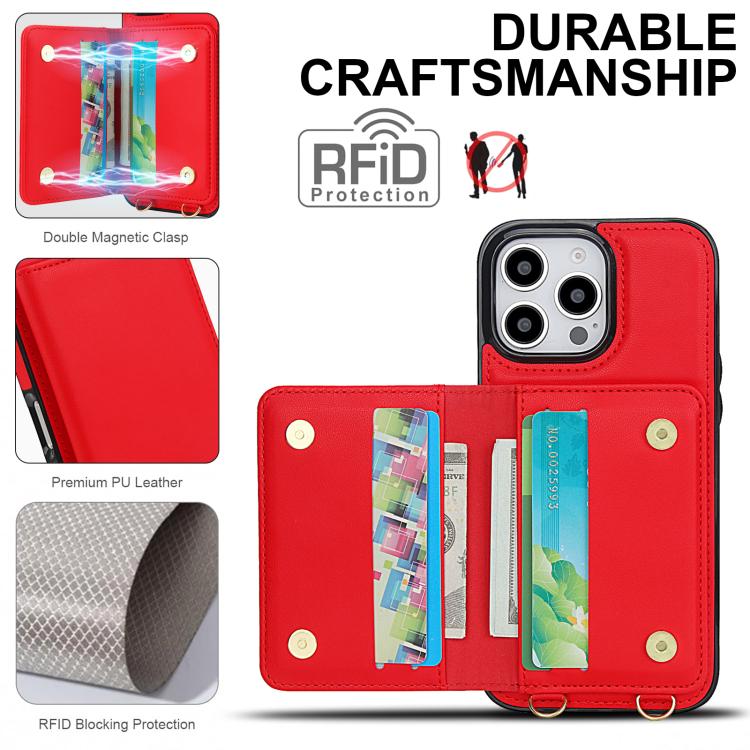 For iPhone 12 Pro Max Crossbody Dual-buckle Wallet RFID Back Leather Phone Case