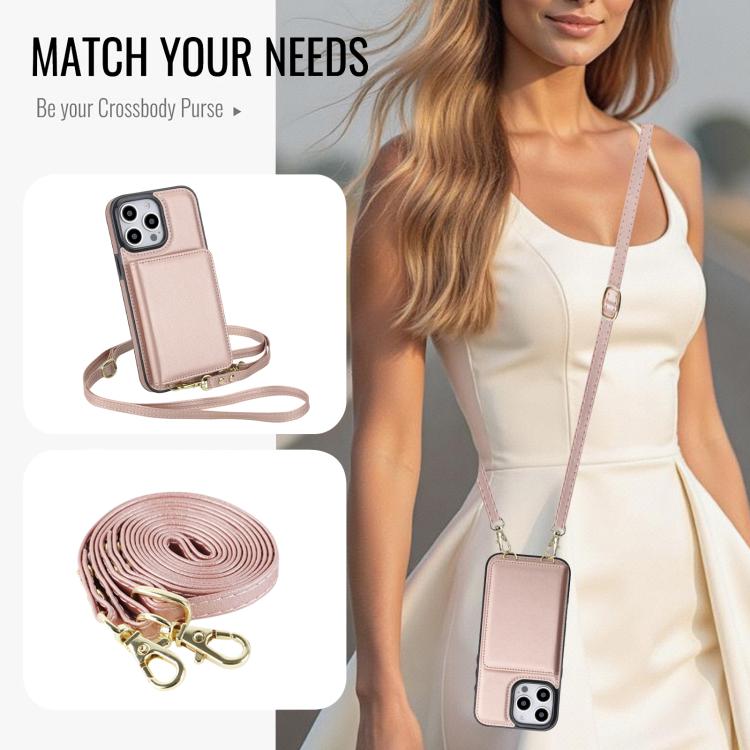 For iPhone 12 Pro Max Crossbody Dual-buckle Wallet RFID Back Leather Phone Case