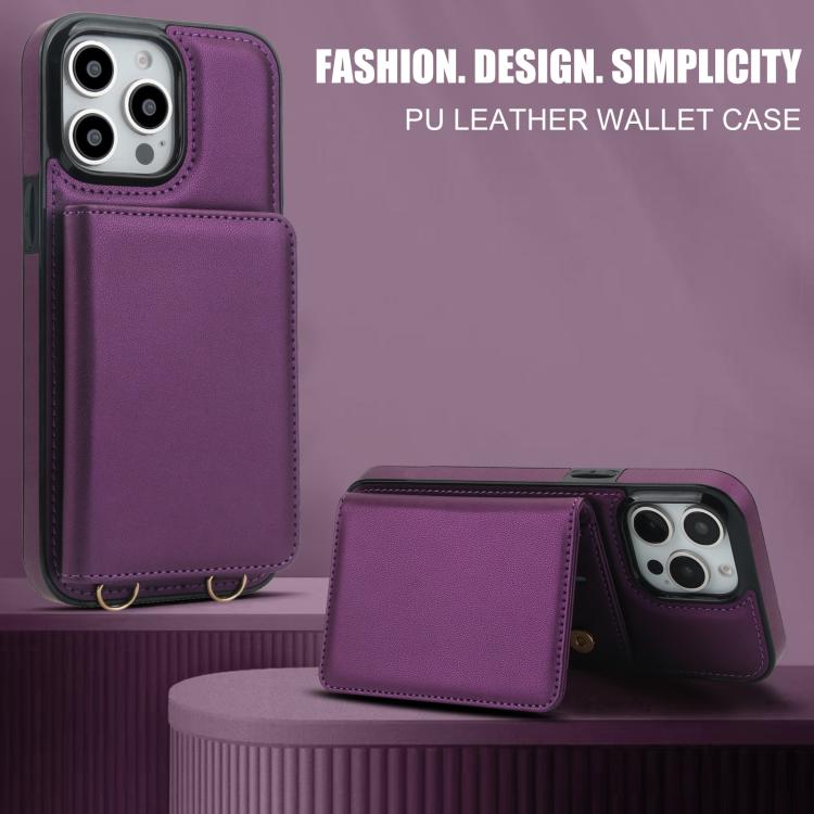 For iPhone 12 Pro Max Crossbody Dual-buckle Wallet RFID Back Leather Phone Case