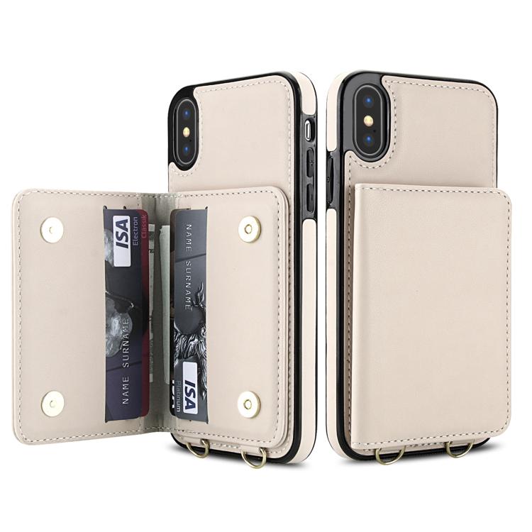 For iPhone XS / X Crossbody Dual-buckle Wallet RFID Back Leather Phone Case