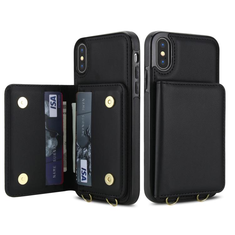 For iPhone XS / X Crossbody Dual-buckle Wallet RFID Back Leather Phone Case