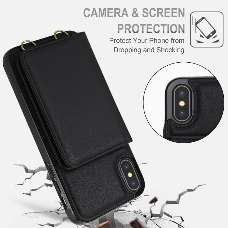 For iPhone XS / X Crossbody Dual-buckle Wallet RFID Back Leather Phone Case
