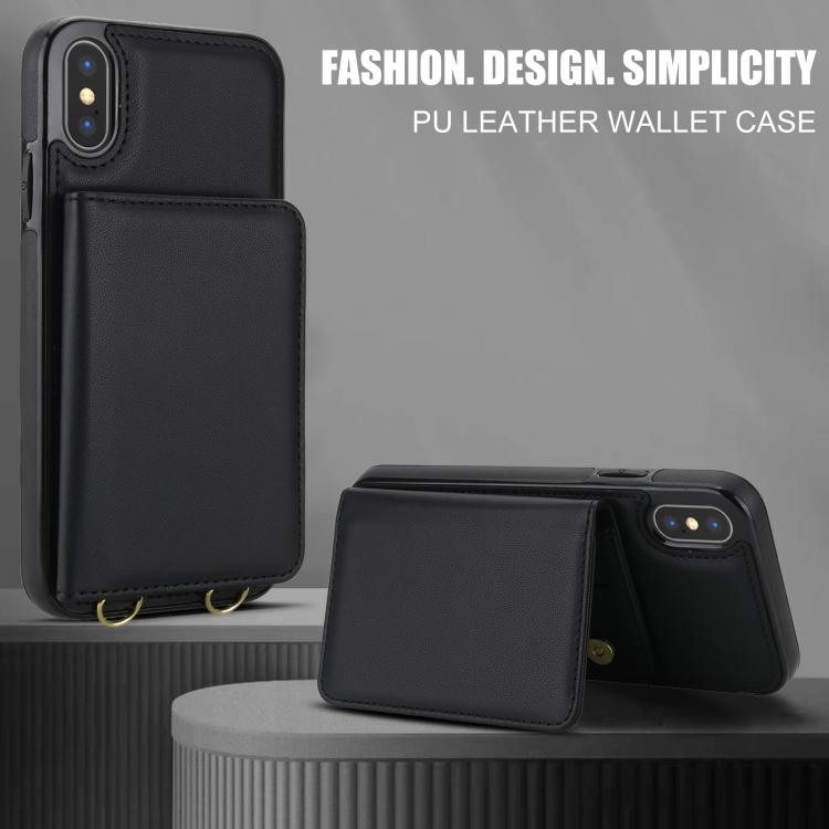 For iPhone XS / X Crossbody Dual-buckle Wallet RFID Back Leather Phone Case