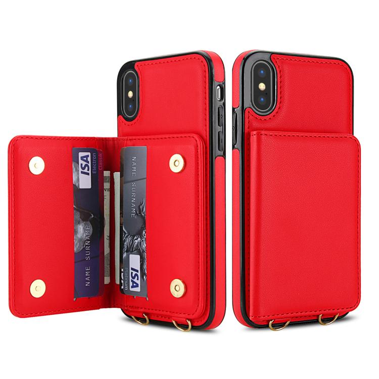 For iPhone XS / X Crossbody Dual-buckle Wallet RFID Back Leather Phone Case