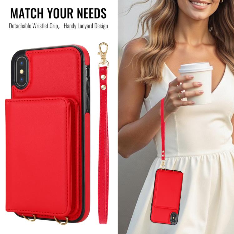 For iPhone XS / X Crossbody Dual-buckle Wallet RFID Back Leather Phone Case
