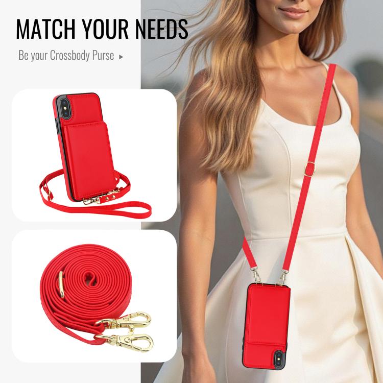 For iPhone XS / X Crossbody Dual-buckle Wallet RFID Back Leather Phone Case