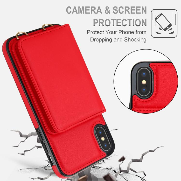 For iPhone XS / X Crossbody Dual-buckle Wallet RFID Back Leather Phone Case