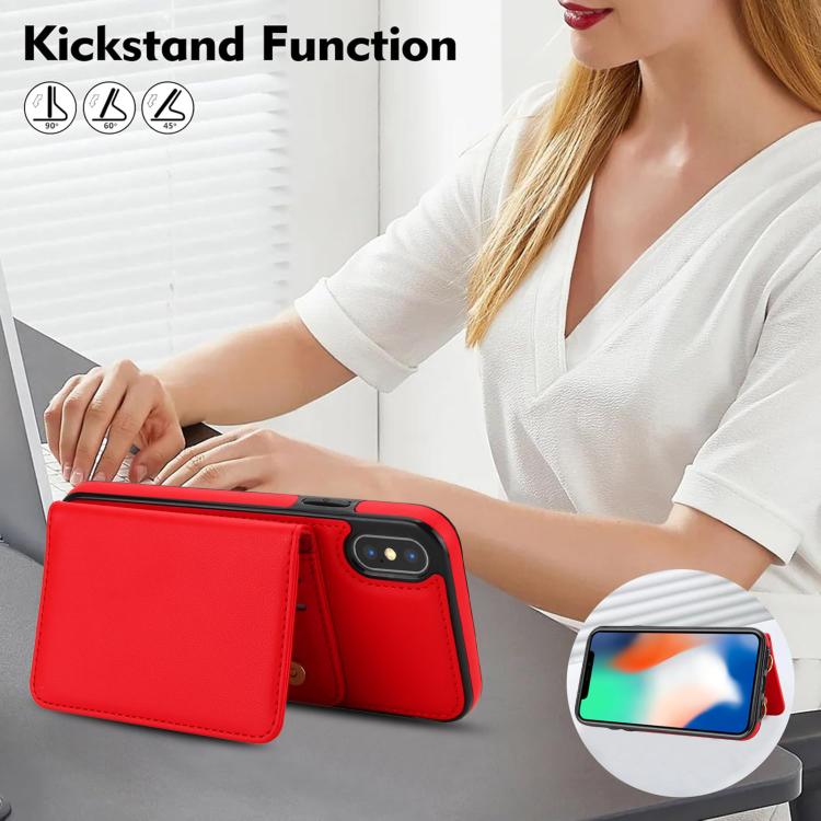 For iPhone XS / X Crossbody Dual-buckle Wallet RFID Back Leather Phone Case
