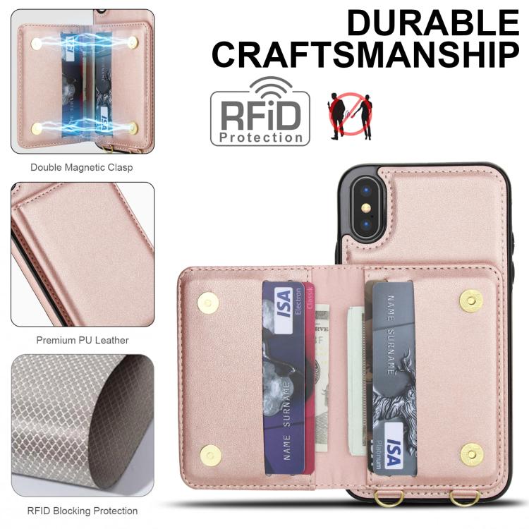 For iPhone XS / X Crossbody Dual-buckle Wallet RFID Back Leather Phone Case
