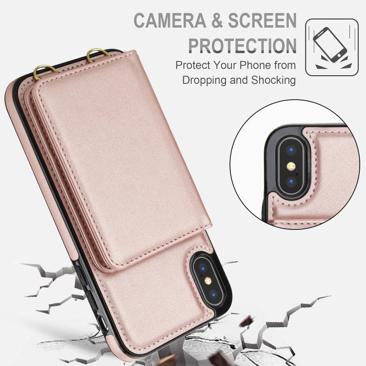 For iPhone XS / X Crossbody Dual-buckle Wallet RFID Back Leather Phone Case