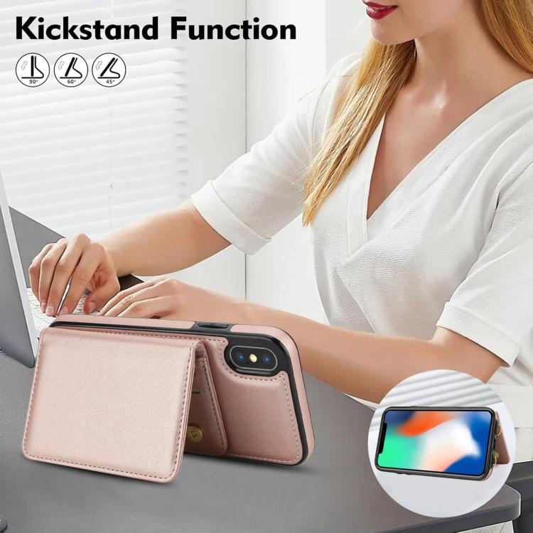 For iPhone XS / X Crossbody Dual-buckle Wallet RFID Back Leather Phone Case