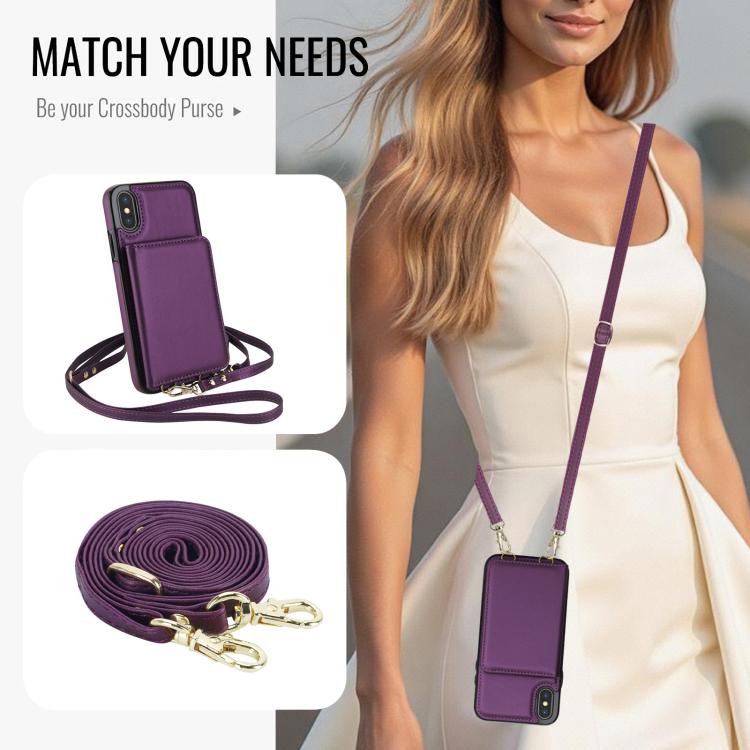 For iPhone XS / X Crossbody Dual-buckle Wallet RFID Back Leather Phone Case