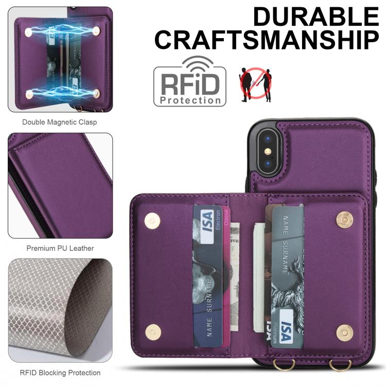 For iPhone XS / X Crossbody Dual-buckle Wallet RFID Back Leather Phone Case
