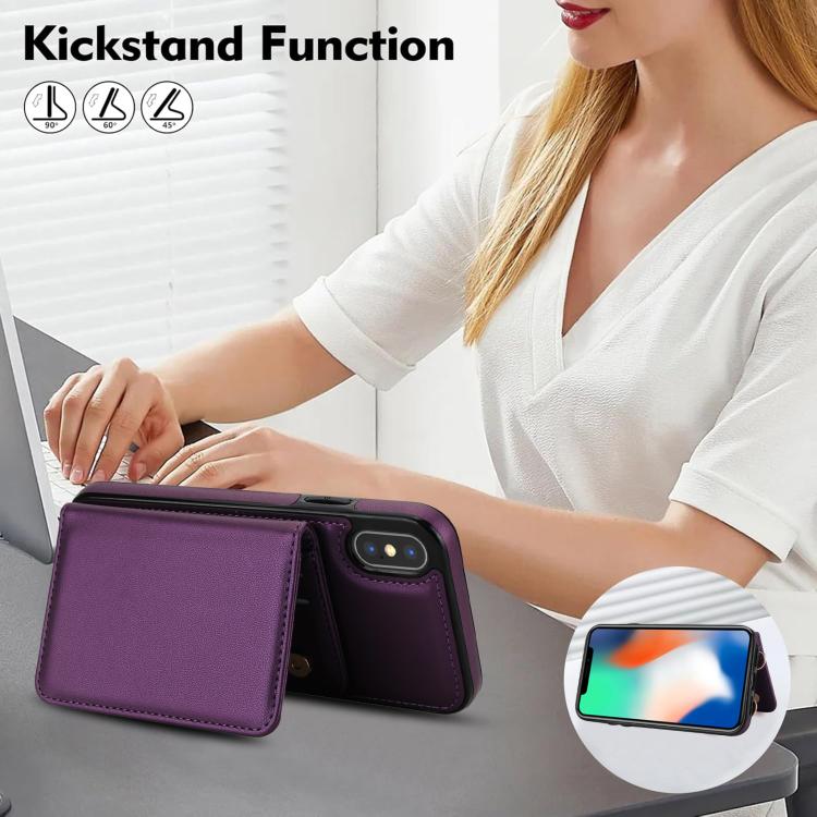 For iPhone XS / X Crossbody Dual-buckle Wallet RFID Back Leather Phone Case