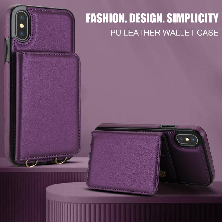 For iPhone XS / X Crossbody Dual-buckle Wallet RFID Back Leather Phone Case