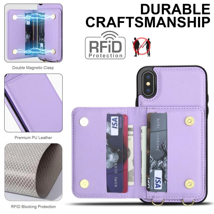 For iPhone XS / X Crossbody Dual-buckle Wallet RFID Back Leather Phone Case