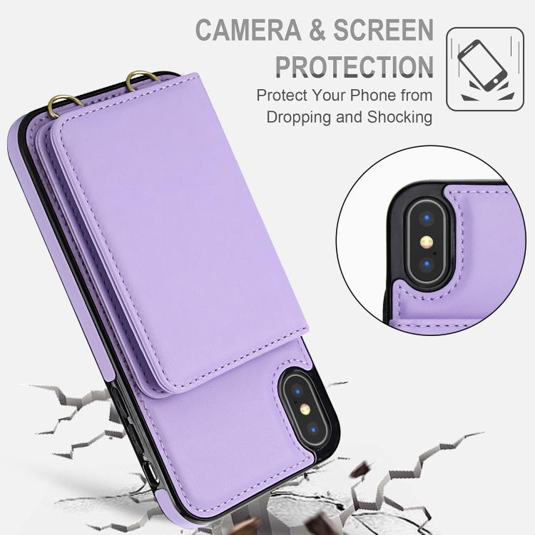 For iPhone XS / X Crossbody Dual-buckle Wallet RFID Back Leather Phone Case