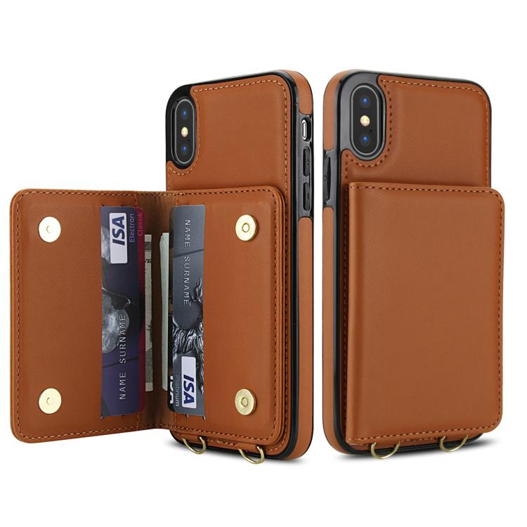 For iPhone XS / X Crossbody Dual-buckle Wallet RFID Back Leather Phone Case