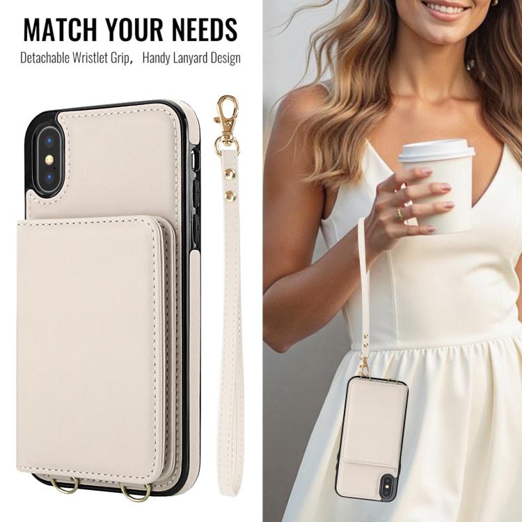 For iPhone XS Max Crossbody Dual-buckle Wallet RFID Back Leather Phone Case