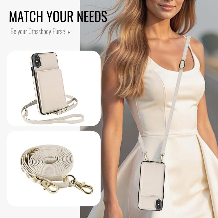 For iPhone XS Max Crossbody Dual-buckle Wallet RFID Back Leather Phone Case