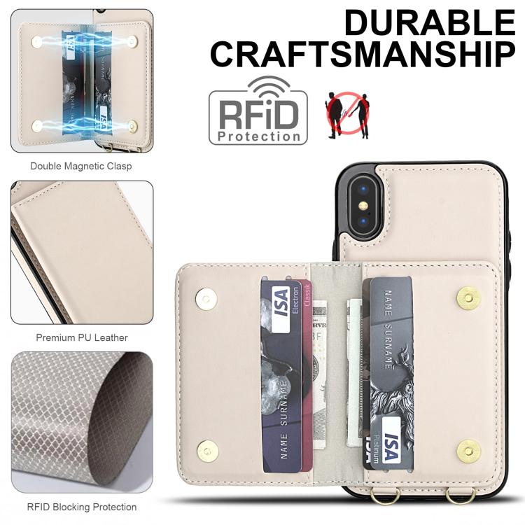 For iPhone XS Max Crossbody Dual-buckle Wallet RFID Back Leather Phone Case
